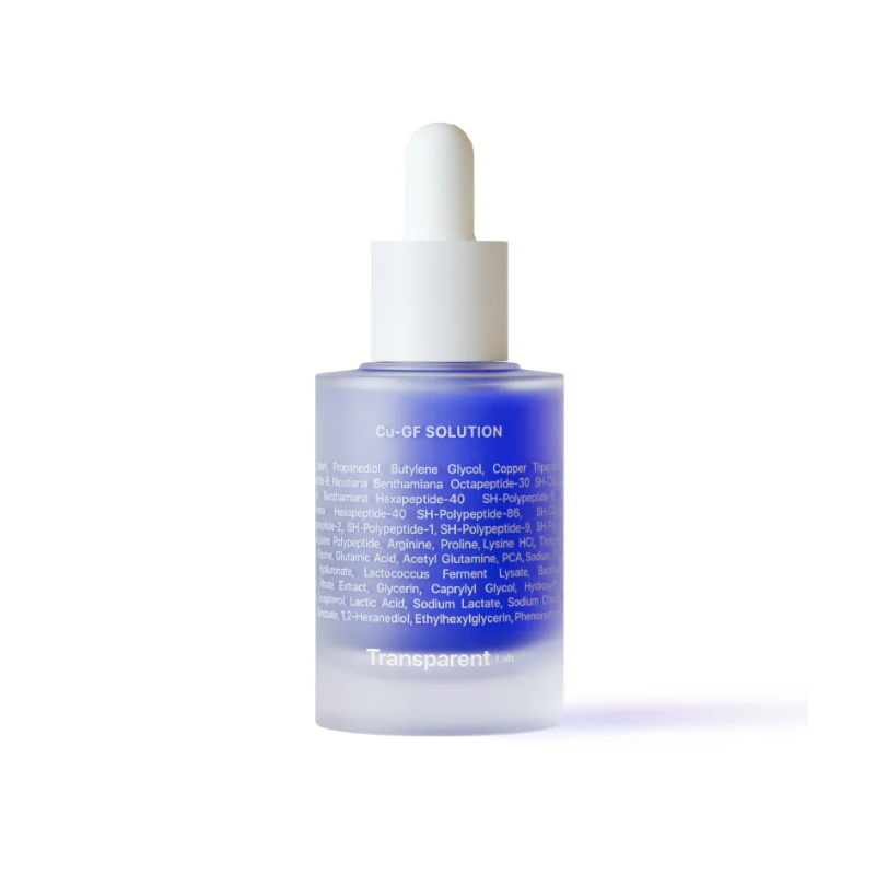 TRANSPARENT LAB Cu-GF Solution serum przeciwstarzeniowe z peptydem miedziowym (1%) i czynnikami wzrostu (5%) 30 ml